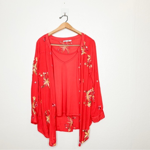 Figueroa & Flower Dress Barn Floral Embroidered Button Front‎ Tunic Blouse Plus - Picture 4 of 9